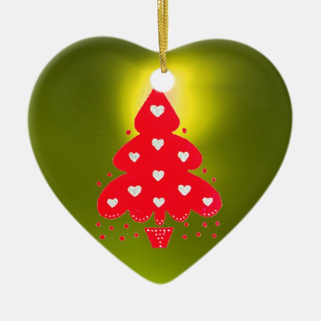 Ornamento De Cerâmica VERMELHO NATAL TREE HOLIDAY PARTIDO amarelo (Frente)