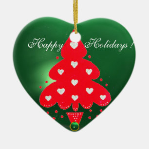 Ornamento De Cerâmica VERMELHO NATAL TREE HOLIDAY PARTITY green Heart