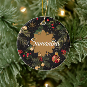 Ornamento De Cerâmica Vermelho, verde e dourado personalizado