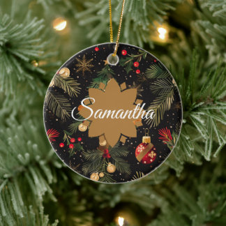 Ornamento De Cerâmica Vermelho, verde e dourado personalizado
