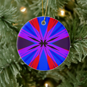 Ornamento De Cerâmica Vermelho Vermelho Roxo Azul Negro Starburst Divers
