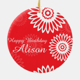 Ornamento De Cerâmica Vermelhos de Verão Feliz Aniversário Ornament
