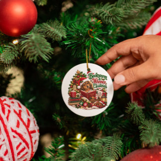 Ornamento De Cerâmica Vermes e Wiener Natal Dachshund Amante de Livros