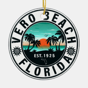 Ornamento De Cerâmica Vero Beach Florida Palm Tree Retro Sunset Souvenir