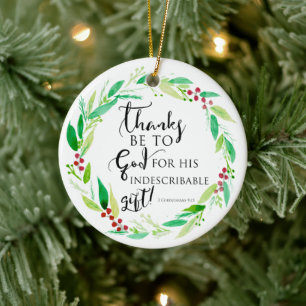 Ornamento De Cerâmica Versículo Bíblico Cristão Aquarela Coroa de Natal