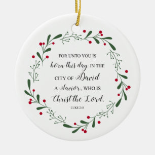 Ornamento De Cerâmica Versículo da Bíblia do Natal Cristão Jesus Salvado