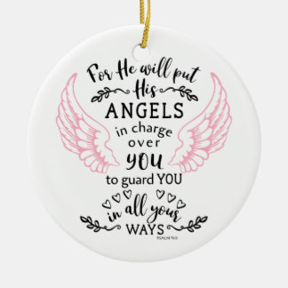 Ornamento De Cerâmica Verso da Escritura de Bíblia do Guardian Angel Psa