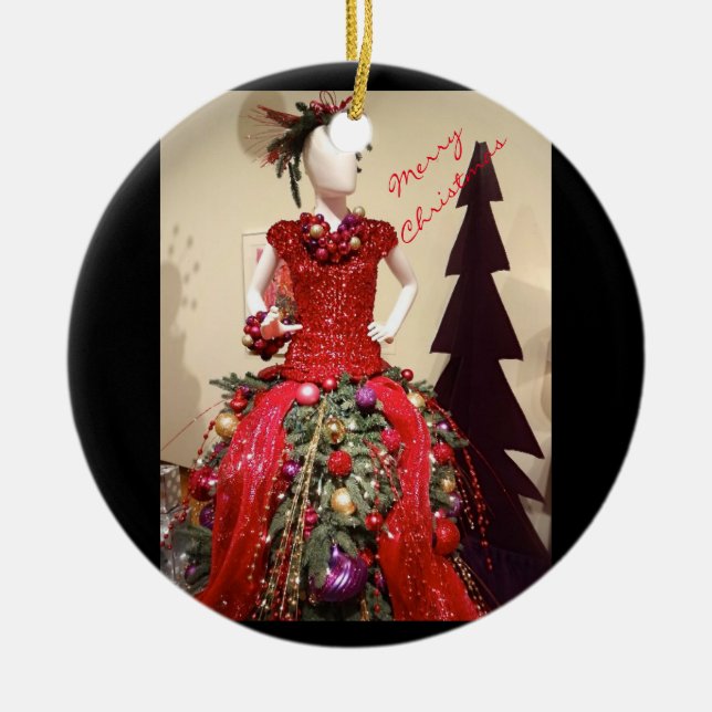Ornamento De Cerâmica Vestido Afrocêntrico de Mannequin Árvore de Natal (Frente)