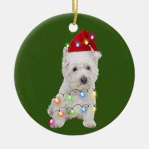 Ornamento De Cerâmica Vestido Com O Presente De Papai Noel De Natal