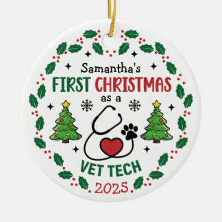 Ornamento De Cerâmica Vet Tech Primeiro Natal Personalizado Ronda