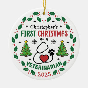 Ornamento De Cerâmica Veterinário Primeiro Natal Personalizado Ronda