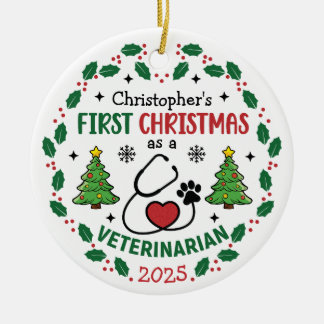 Ornamento De Cerâmica Veterinário Primeiro Natal Personalizado Ronda