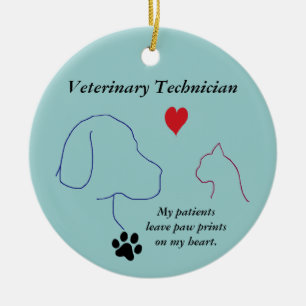 Ornamento De Cerâmica Veterinário Técnico - Pata Imprime no Meu Coração