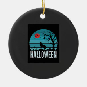Ornamento De Cerâmica Vetor da Lua do Cemitério do Lobo de Halloween