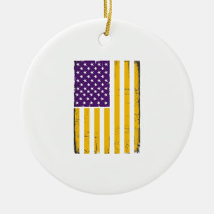 Ornamento De Cerâmica Vetor de bandeira americana roxa e dourada desgast