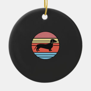 Ornamento De Cerâmica Vetor de pôr do sol de Dachshund retrô