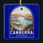 Ornamento De Cerâmica Viagem Art Vintage da Austrália Camberra<br><div class="desc">Canberra retro vetor viagem design em estilo emblem. Canberra é a capital da Austrália,  no interior da costa sudeste do país. Cercada por florestas,  terras agrícolas e reservas naturais,  ganha seu apelido,  o "Bush Capital."</div>