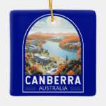 Ornamento De Cerâmica Viagem Art Vintage da Austrália Camberra<br><div class="desc">Canberra retro vetor viagem design em estilo emblem. Canberra é a capital da Austrália,  no interior da costa sudeste do país. Cercada por florestas,  terras agrícolas e reservas naturais,  ganha seu apelido,  o "Bush Capital."</div>