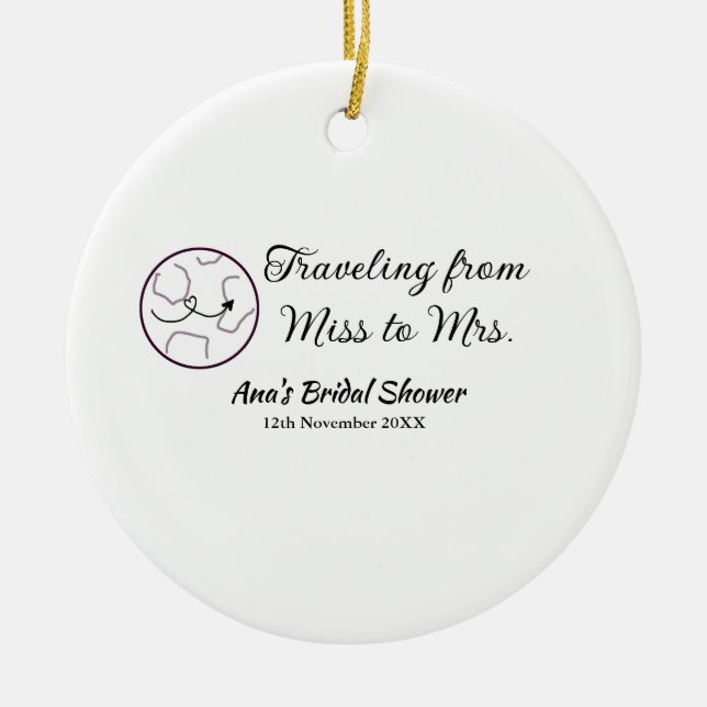 Ornamento De Cerâmica Viagem chá de noiva adicionar nome data senhorita  (Frente)