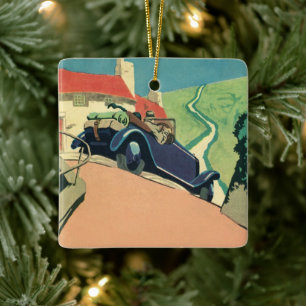 Ornamento De Cerâmica Viagem de carro conversível antigo no campo