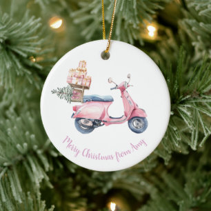 Ornamento De Cerâmica Viagem de Compras de Natal de Scooter Rosa