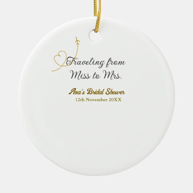 Ornamento De Cerâmica Viagem de Miss para Mrs chá de panela adicionar no (Frente)
