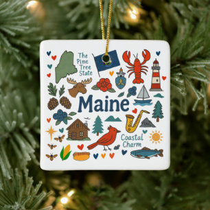 Ornamento De Cerâmica Viagem de Natal da Família Personalizada no Maine
