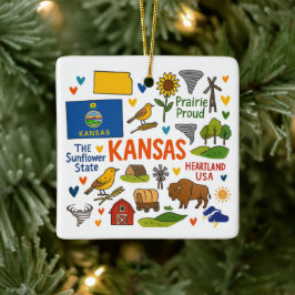 Ornamento De Cerâmica Viagem Familiar Personalizada pelo Kansas no Natal
