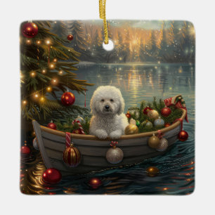 Ornamento De Cerâmica Viagem Festiva de Natal do Bichon Frise