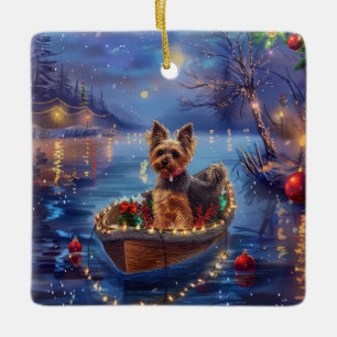 Ornamento De Cerâmica Viagem Festiva de Natal do Biewer Terrier