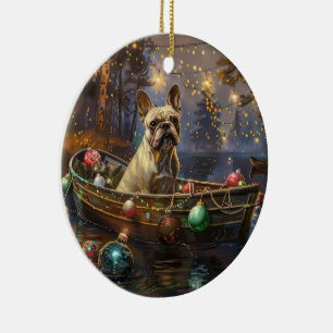 Ornamento De Cerâmica Viagem Festiva de Natal do Bulldog Francês