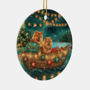 Ornamento De Cerâmica Viagem Festiva de Natal do Chow Chow