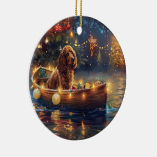 Ornamento De Cerâmica Viagem Festiva de Natal do Cocker Spaniel