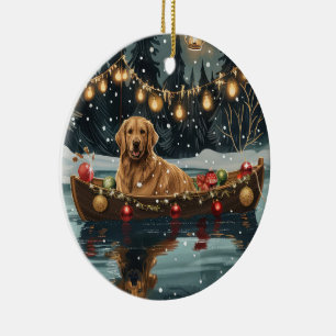 Ornamento De Cerâmica Viagem Festiva de Natal do Golden Retriever