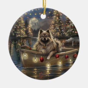 Ornamento De Cerâmica Viagem Festiva de Natal do Keeshond