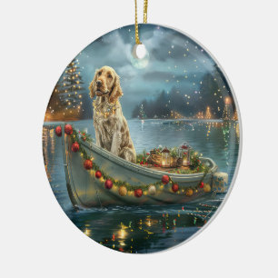 Ornamento De Cerâmica Viagem Festiva de Natal do Setter Inglês