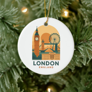Ornamento De Cerâmica Viagem Londres Inglaterra Vintage Retro