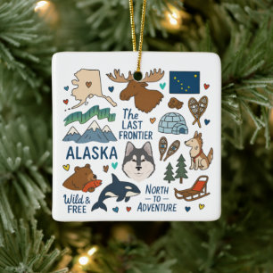 Ornamento De Cerâmica Viagem Personalizada da Família do Alasca Mantenha