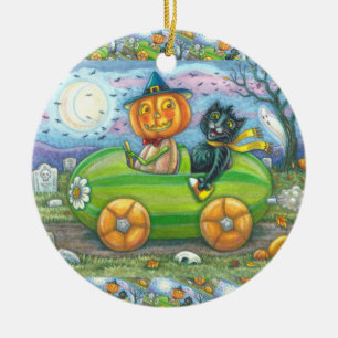 ORNAMENTO DE CERÂMICA VIAGEM RODOVIÁRIA, JACK E AMIGOS DE GATO NEGRO