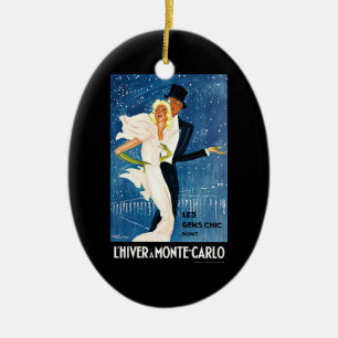 Ornamento De Cerâmica Viagem Vintage, Amor Romance Inverno em Monte Carl