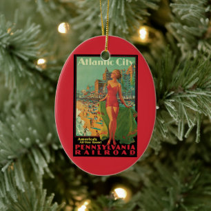 Ornamento De Cerâmica Viagens vintage, Atlantic City Resort Beach Blone