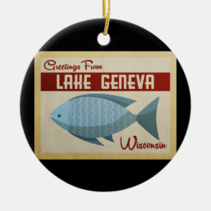 Ornamento De Cerâmica Viagens vintage azuis dos peixes de Genebra