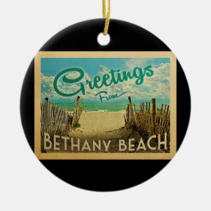 Ornamento De Cerâmica Viagens vintage da praia de Bethany