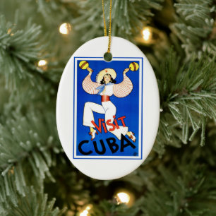 Ornamento De Cerâmica Viagens vintage de Poster, Visite Havana Cuba, Mar