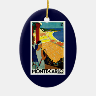 Ornamento De Cerâmica Viagens vintage, Tênis, Esportes, Monte Carlo Môna