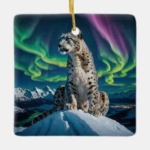 Ornamento De Cerâmica “Viajante do Céu do Norte” – Retrato de Leopardo d