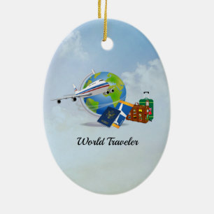 Ornamento De Cerâmica Viajante mundial, embalado e pronto para ir
