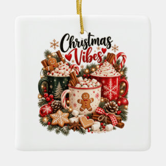 Ornamento De Cerâmica Vibrações de Natal Cacau Quente e Biscoito de Geng