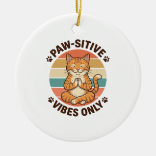 Ornamento De Cerâmica Vibrações Positivas Apenas Gato Meditando Design R