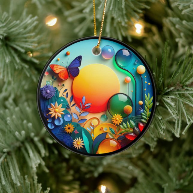 Ornamento De Cerâmica Vibrant Butterfly Fantasy Garden (Criador carregado)